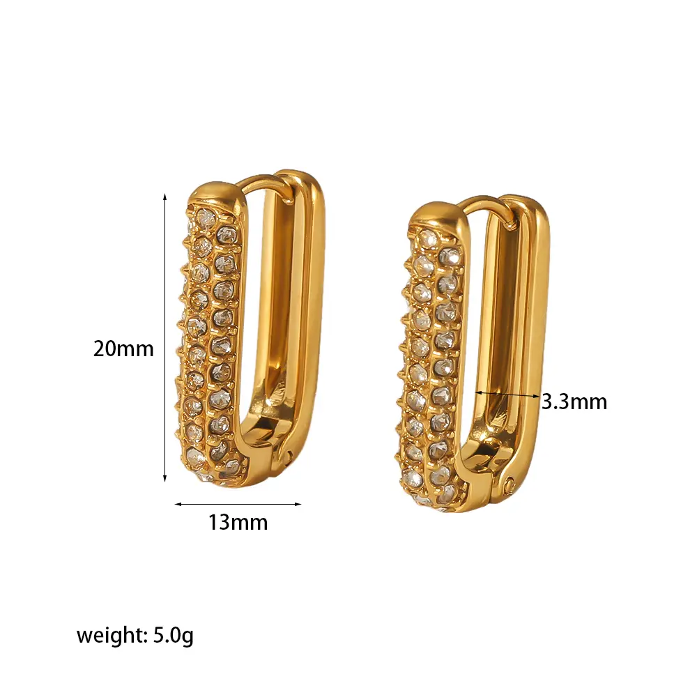 1 paire de boucles d'oreilles à tige simples et classiques en forme de U en acier inoxydable plaqué or 18 carats avec strass incrustés pour femme, à porter au quotidien h5 Image2